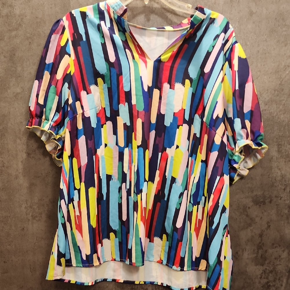 SHEIN Yellow and Pink Graphic Blouse
